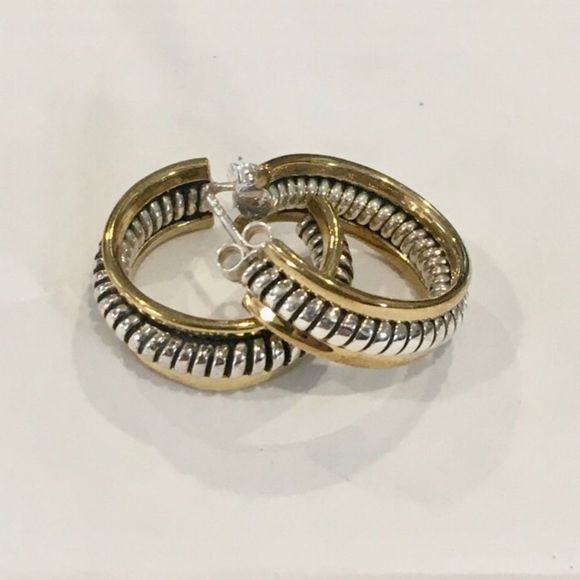 SILPADA P0382 Sterling Silver 925 Two Tone Hoop Earrings NIB - Picture 3 of 10